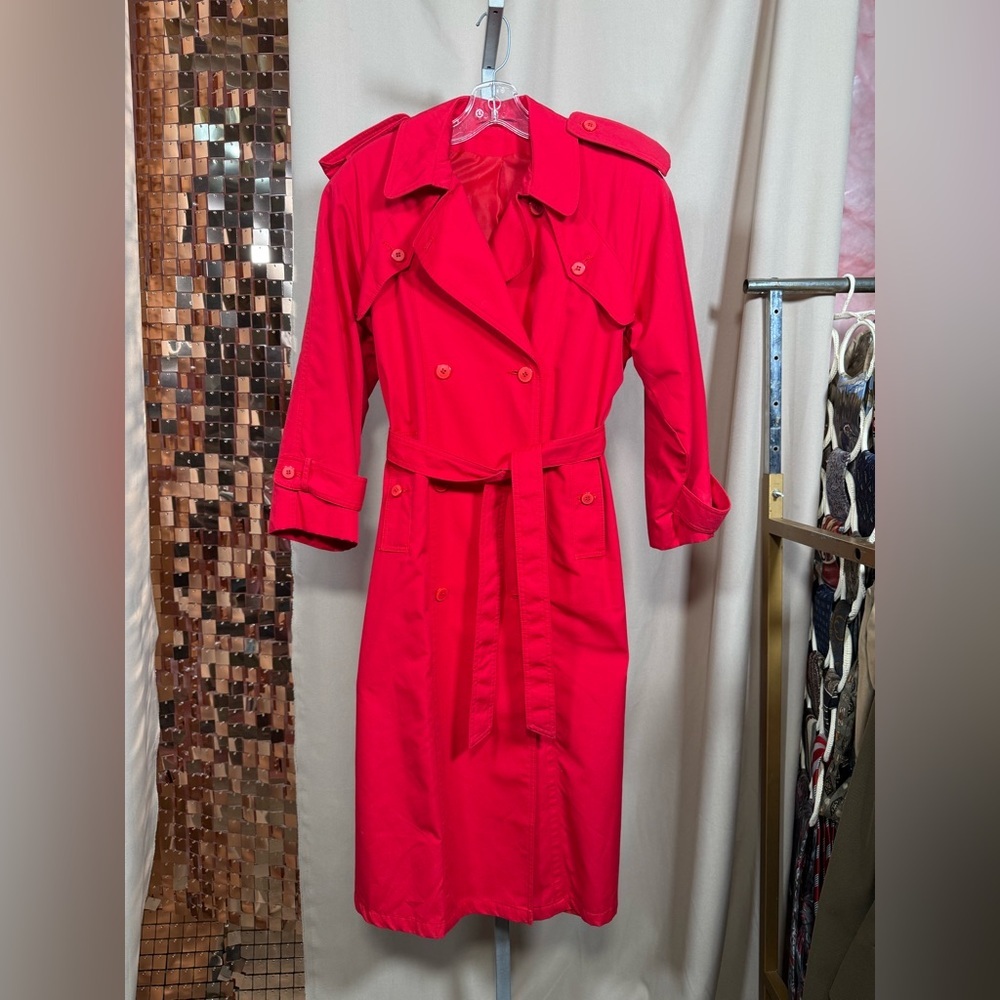 Vintage Red Double-Breasted Trench Coat - Picture 2 of 10